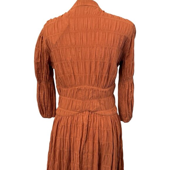 CULT GAIA Willow Ruched Panelled Cotton Blend Dress In Spice Size M - Picture 13 of 14